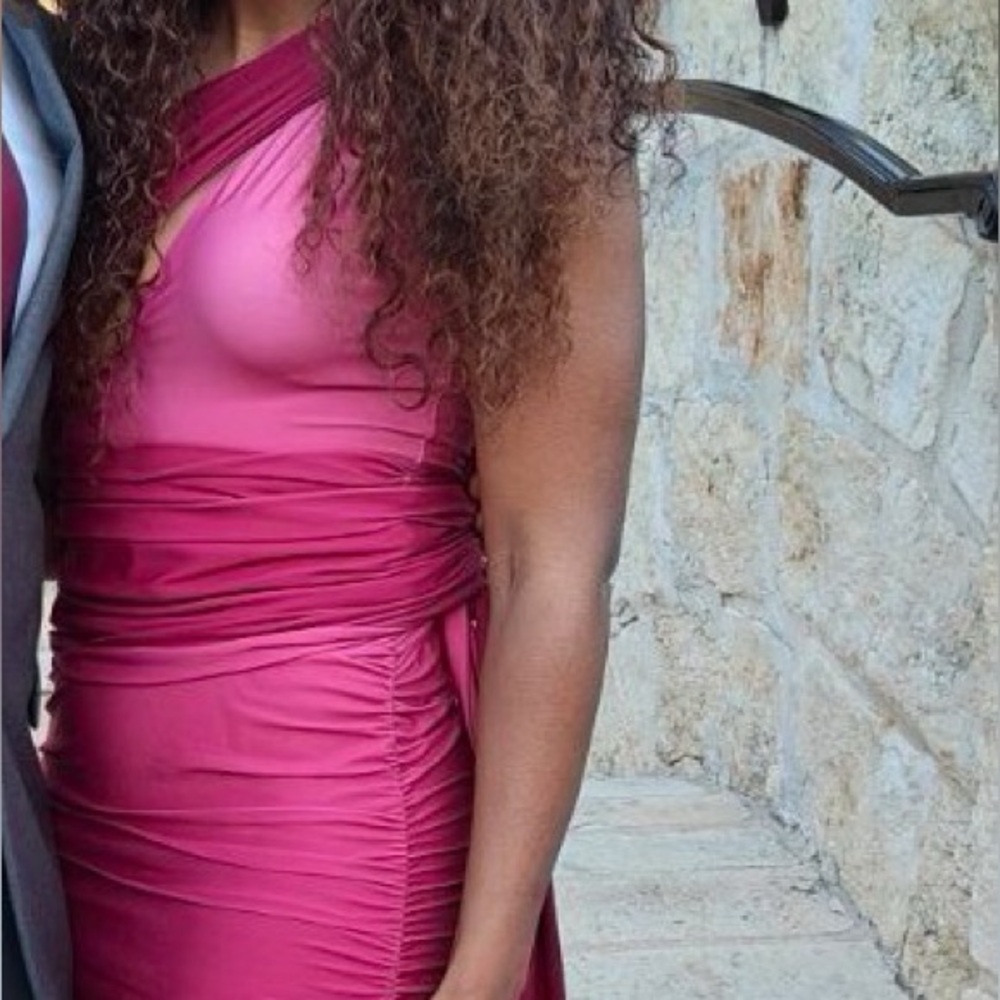 JLUXLABEL Fuchsia Asymmetric Midi Dress
